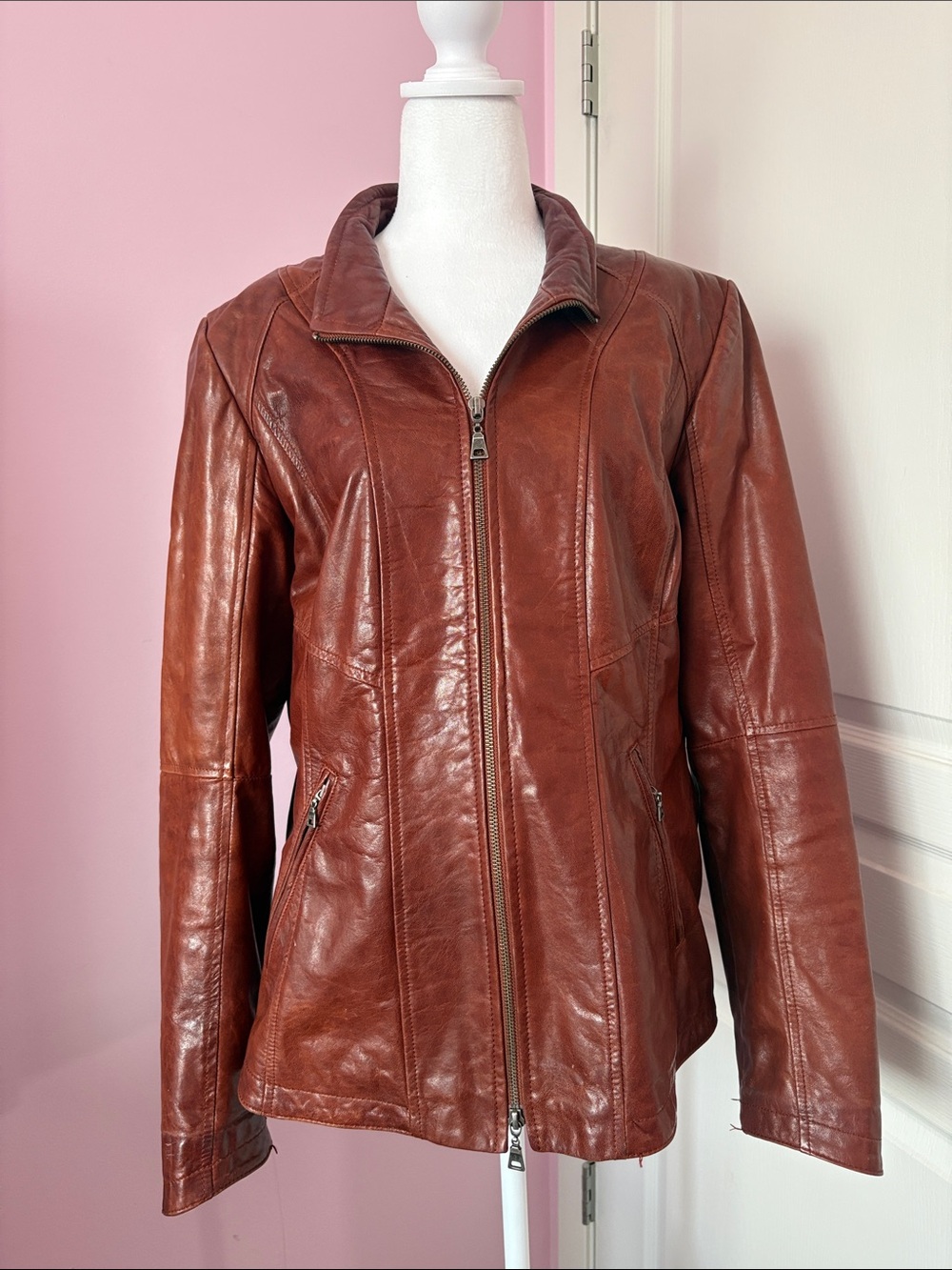 Danier Women's Rust Brown Leather Zip Jacket